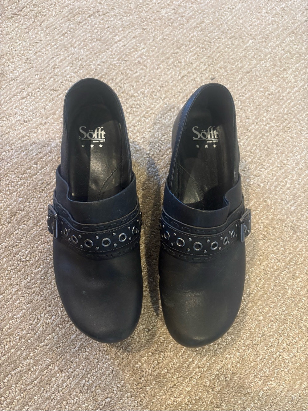 Söfft Black Leather Studded Slip-On Clogs